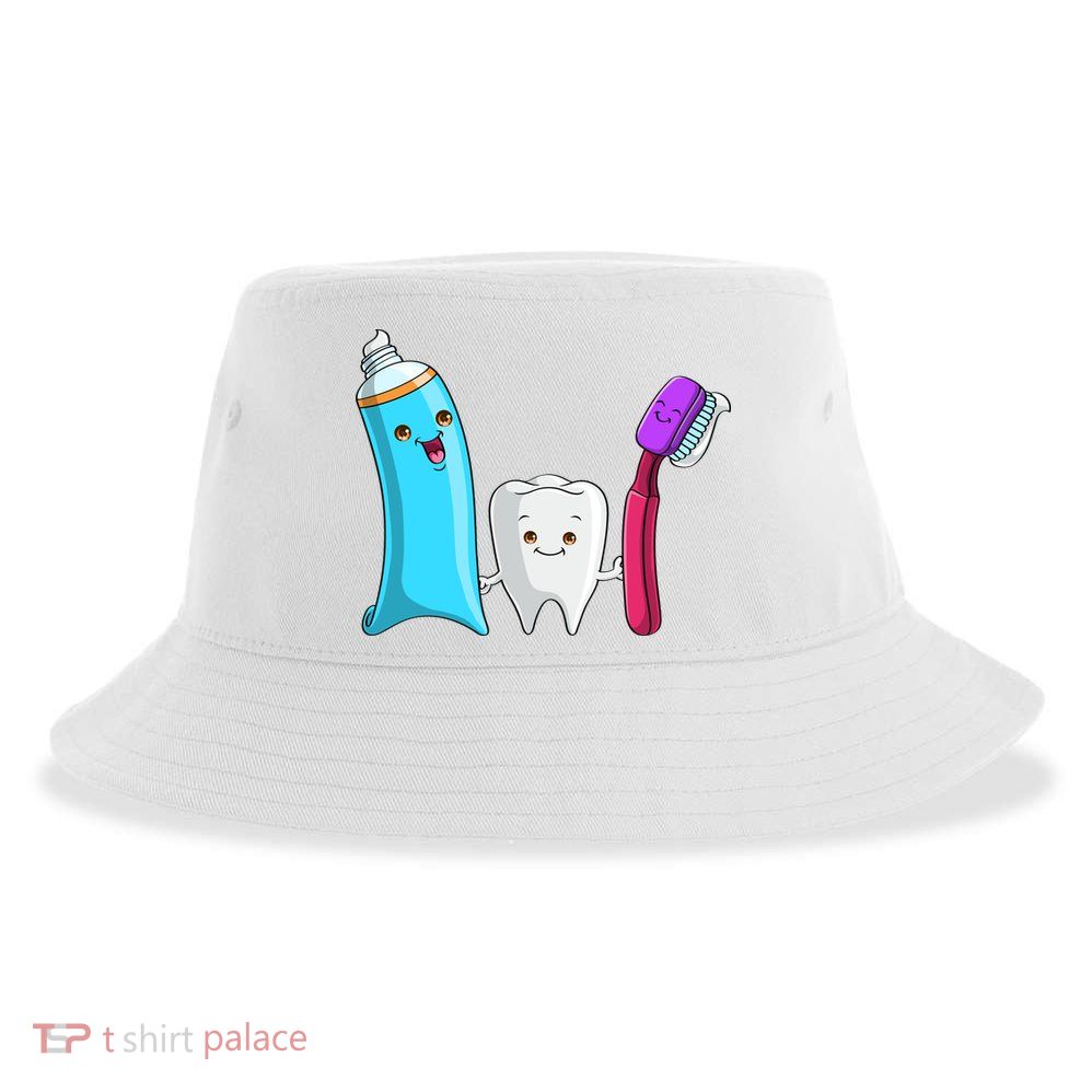 Cute Tooth Holding Toothbrush And Toot Paste Sustainable Bucket Hat