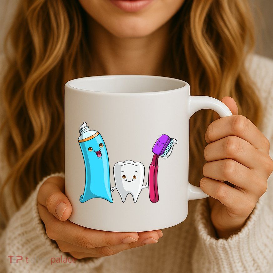 Cute Tooth Holding Toothbrush And Toot Paste Mug