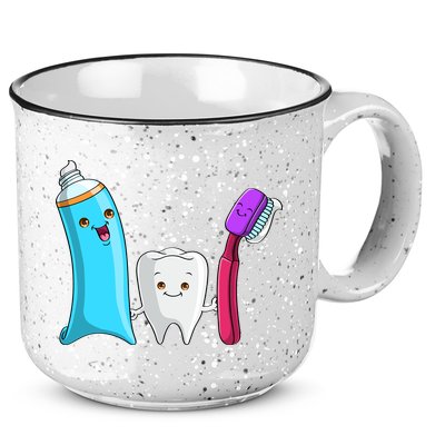 Cute Tooth Holding Toothbrush And Toot Paste 15oz Campfire Ceramic Mug
