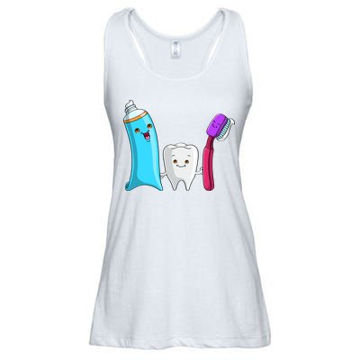 Cute Tooth Holding Toothbrush And Toot Paste Ladies Essential Flowy Tank