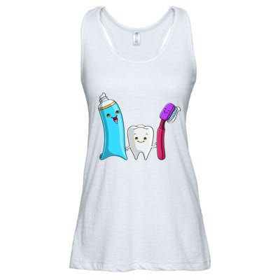 Cute Tooth Holding Toothbrush And Toot Paste Ladies Essential Flowy Tank