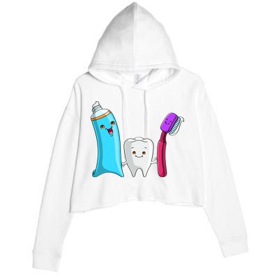 Cute Tooth Holding Toothbrush And Toot Paste Crop Fleece Hoodie