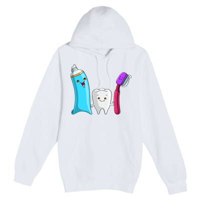 Cute Tooth Holding Toothbrush And Toot Paste Premium Pullover Hoodie