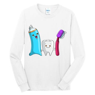 Cute Tooth Holding Toothbrush And Toot Paste Tall Long Sleeve T-Shirt