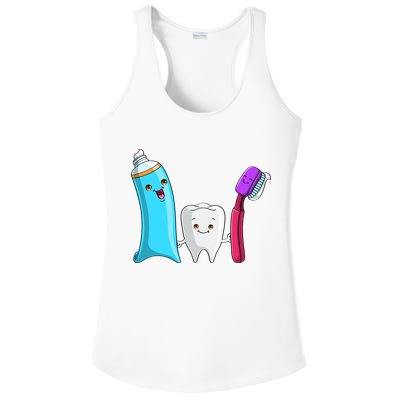 Cute Tooth Holding Toothbrush And Toot Paste Ladies PosiCharge Competitor Racerback Tank