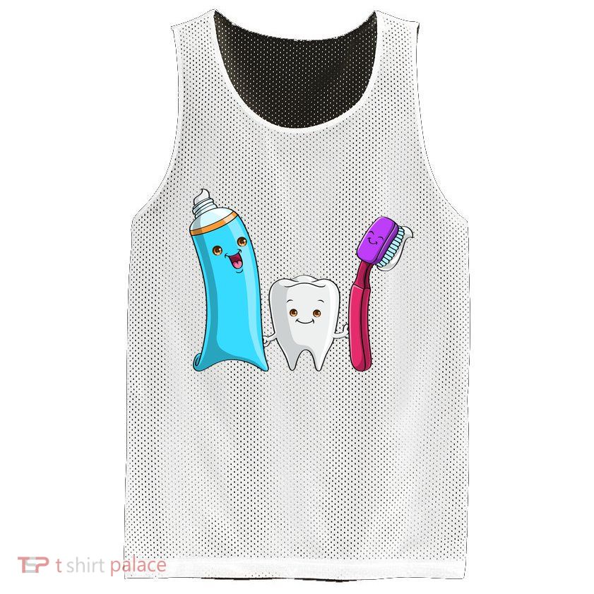 Cute Tooth Holding Toothbrush And Toot Paste Mesh Reversible Basketball Jersey Tank