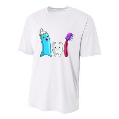 Cute Tooth Holding Toothbrush And Toot Paste Youth Performance Sprint T-Shirt