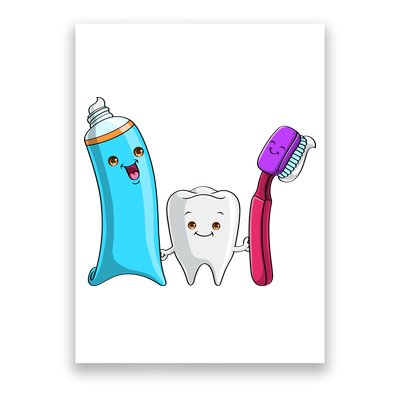 Cute Tooth Holding Toothbrush And Toot Paste Poster