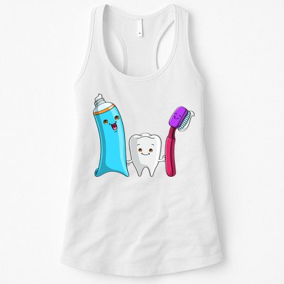 Cute Tooth Holding Toothbrush And Toot Paste Womens Tank Top