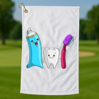 Cute Tooth Holding Toothbrush And Toot Paste Golf Towel