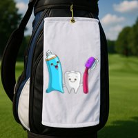Cute Tooth Holding Toothbrush And Toot Paste Golf Towel