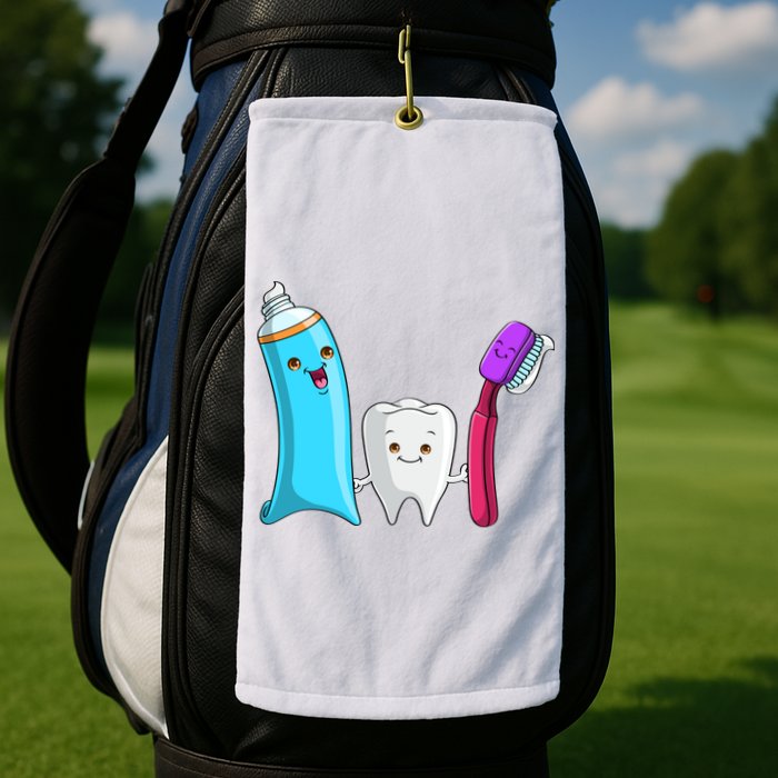 Cute Tooth Holding Toothbrush And Toot Paste Golf Towel