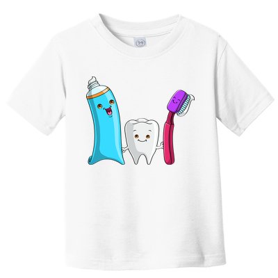 Cute Tooth Holding Toothbrush And Toot Paste Toddler T-Shirt