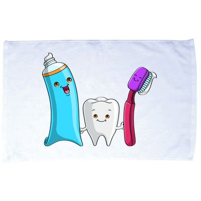 Cute Tooth Holding Toothbrush And Toot Paste Microfiber Hand Towel
