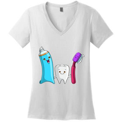 Cute Tooth Holding Toothbrush And Toot Paste Women's V-Neck T-Shirt