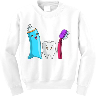 Cute Tooth Holding Toothbrush And Toot Paste Kids Sweatshirt