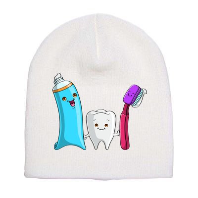 Cute Tooth Holding Toothbrush And Toot Paste Short Acrylic Beanie