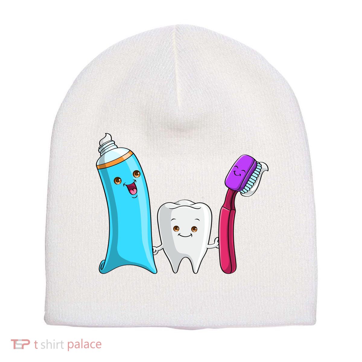 Cute Tooth Holding Toothbrush And Toot Paste Short Acrylic Beanie