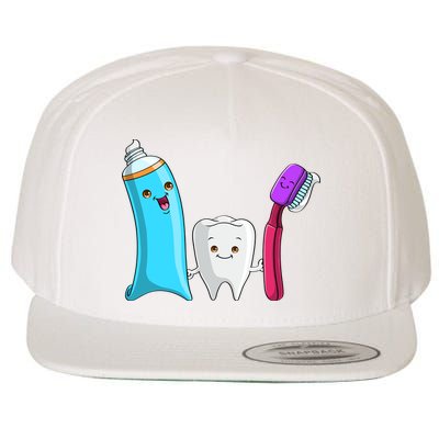 Cute Tooth Holding Toothbrush And Toot Paste Wool Snapback Cap