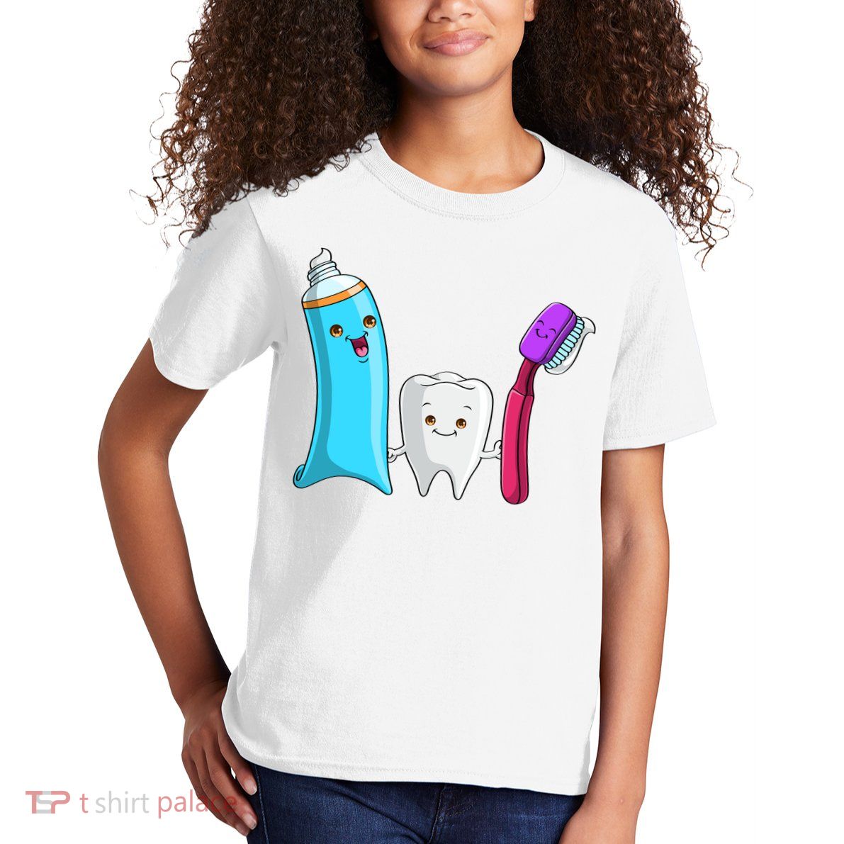 Cute Tooth Holding Toothbrush And Toot Paste Kids T-Shirt