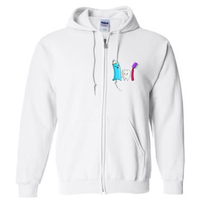 Cute Tooth Holding Toothbrush And Toot Paste Full Zip Hoodie