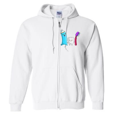 Cute Tooth Holding Toothbrush And Toot Paste Full Zip Hoodie