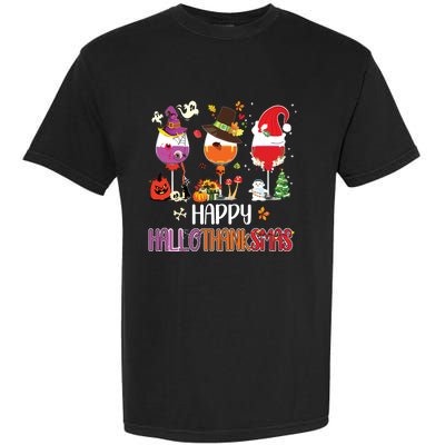 Christmas Thanksgiving Halloween Wine Happy Hallothanksmas Garment-Dyed Heavyweight T-Shirt