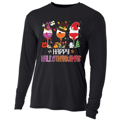 Christmas Thanksgiving Halloween Wine Happy Hallothanksmas Cooling Performance Long Sleeve Crew