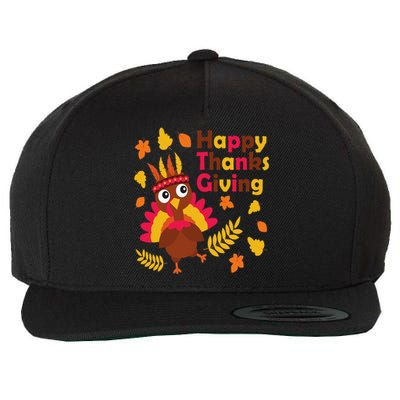 Cute Thanksgiving Happy Native American Colorful Turkey Wool Snapback Cap