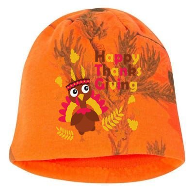 Cute Thanksgiving Happy Native American Colorful Turkey Kati - Camo Knit Beanie