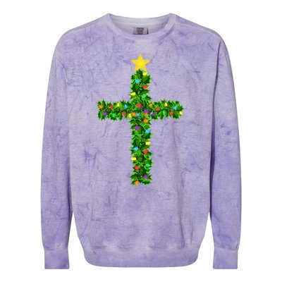 Christmas Tree Holly Cross Colorblast Crewneck Sweatshirt