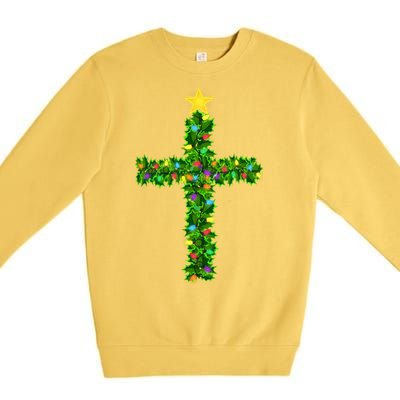 Christmas Tree Holly Cross Premium Crewneck Sweatshirt