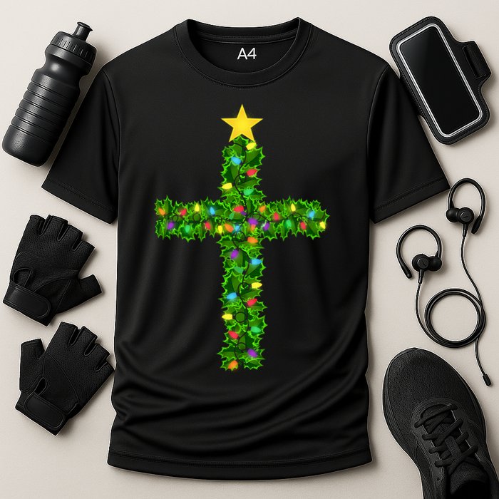 Christmas Tree Holly Cross Cooling Performance Crew T-Shirt