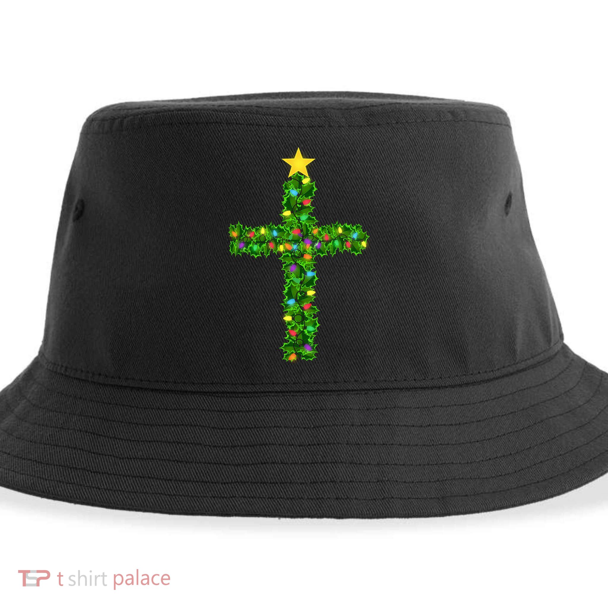 Christmas Tree Holly Cross Sustainable Bucket Hat