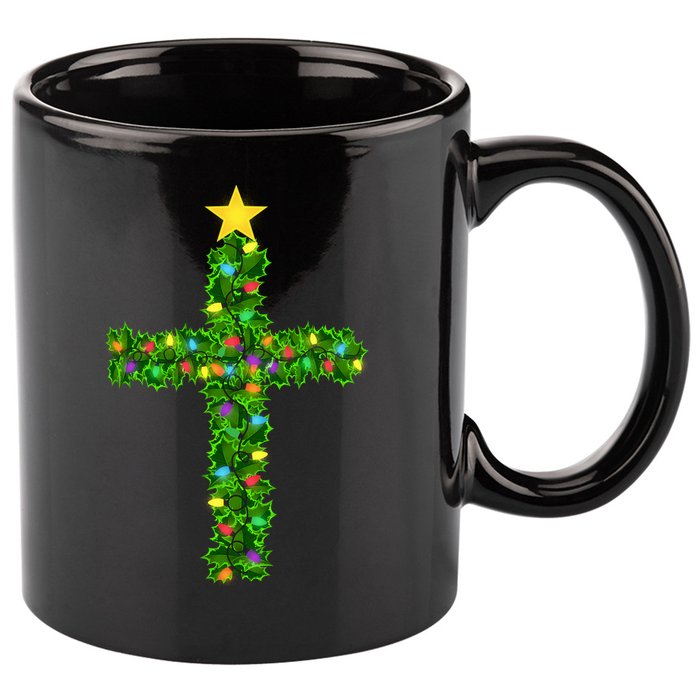Christmas Tree Holly Cross 11oz C Handle Ceramic Mug