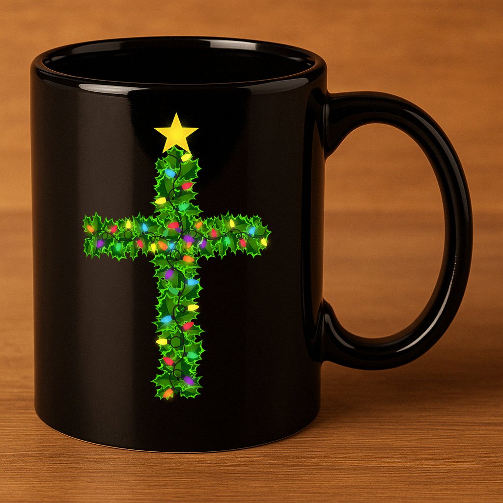 Christmas Tree Holly Cross 11oz C Handle Ceramic Mug