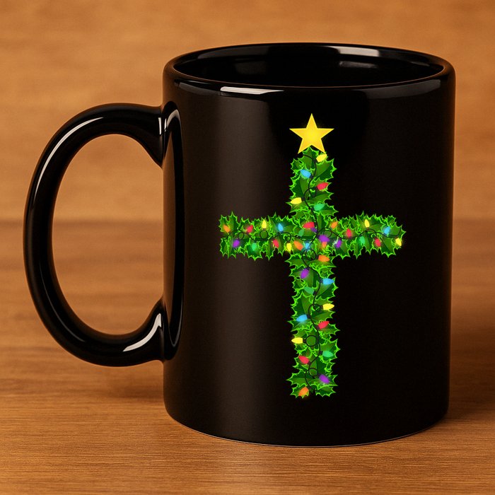 Christmas Tree Holly Cross 11oz C Handle Ceramic Mug