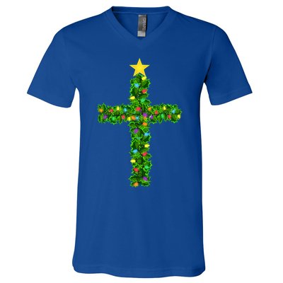 Christmas Tree Holly Cross V-Neck T-Shirt