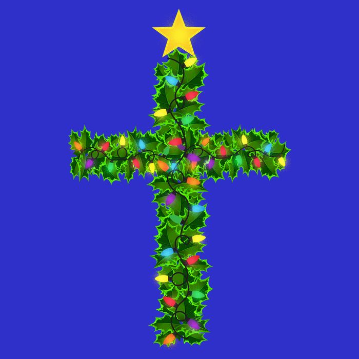 Christmas Tree Holly Cross Button