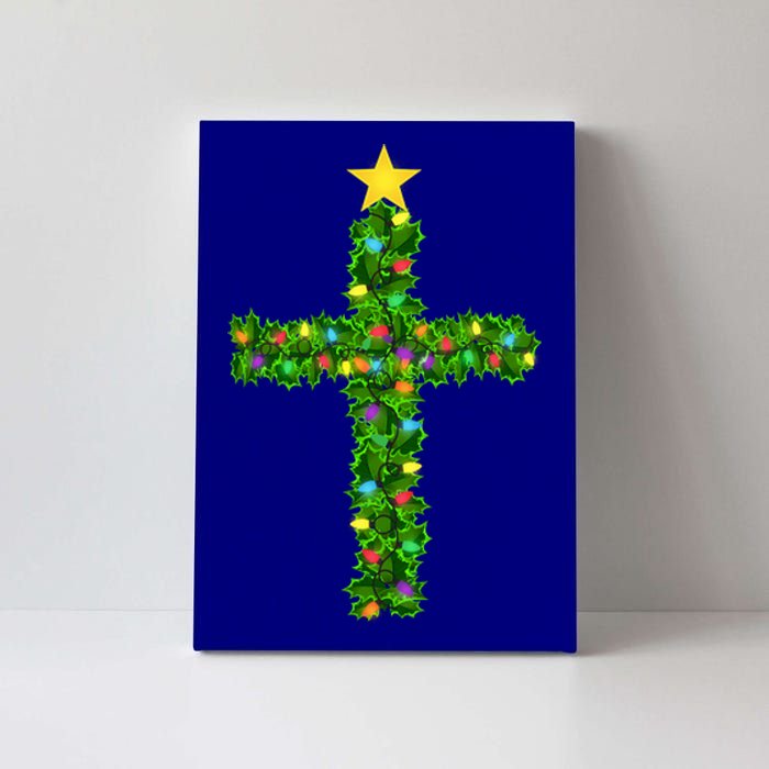 Christmas Tree Holly Cross Canvas