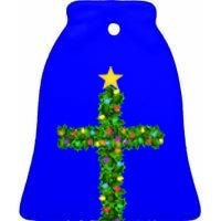 Christmas Tree Holly Cross Ceramic Bell Ornament