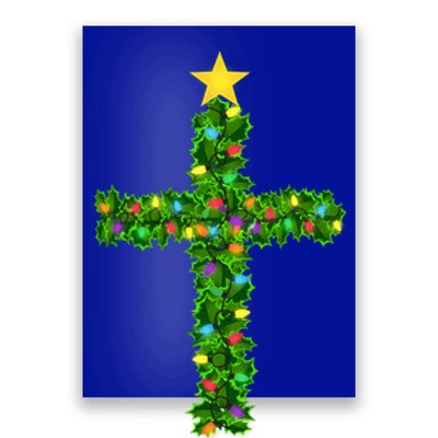 Christmas Tree Holly Cross Poster