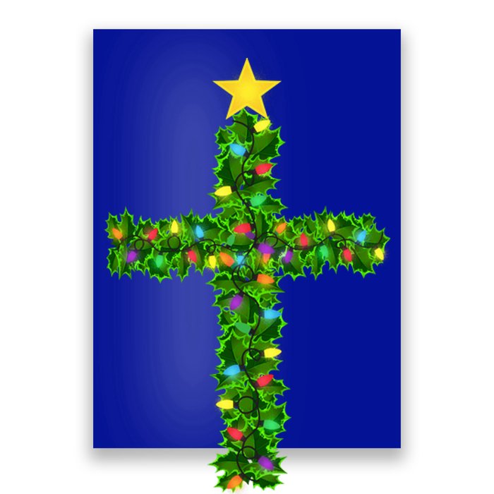 Christmas Tree Holly Cross Poster