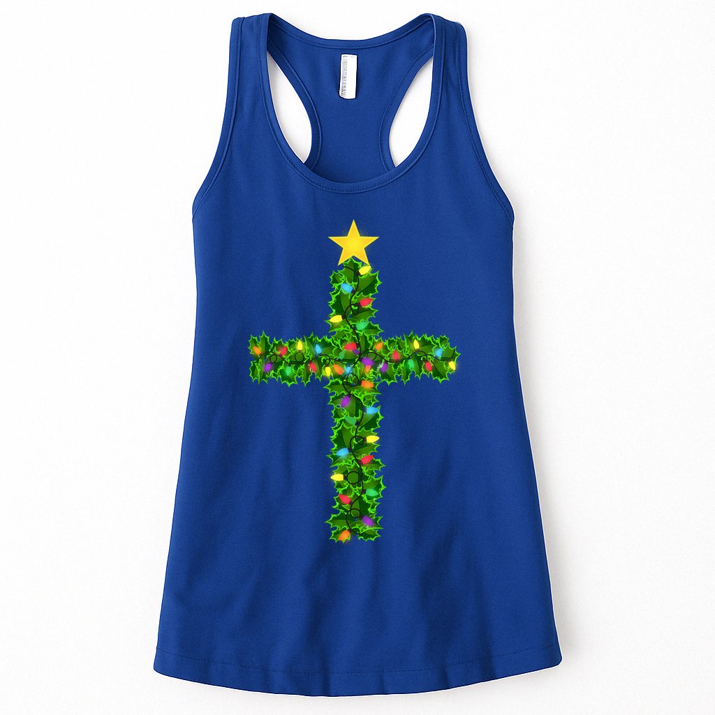Christmas Tree Holly Cross Womens Tank Top