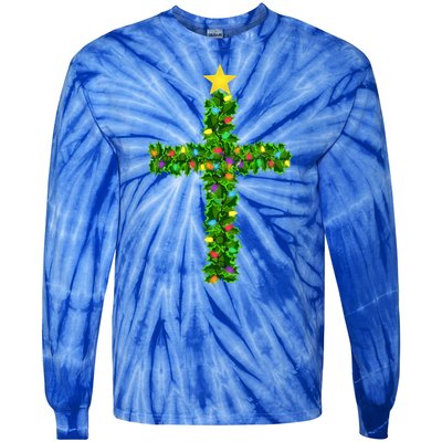 Christmas Tree Holly Cross Tie-Dye Long Sleeve Shirt