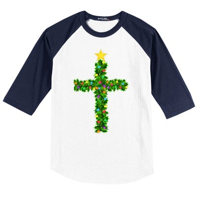 Christmas Tree Holly Cross Baseball Sleeve Shirt