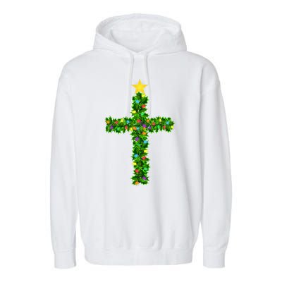 Christmas Tree Holly Cross Garment-Dyed Fleece Hoodie