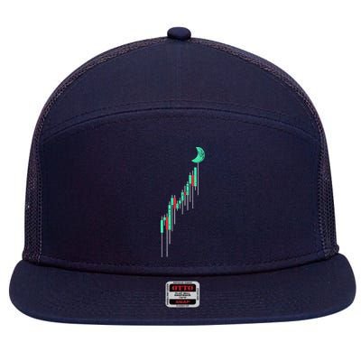 Crypto Trading Hodl Vintage Stock Chart To The Moon 7 Panel Mesh Trucker Snapback Hat