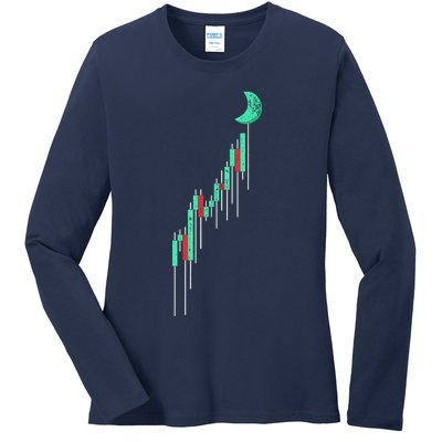 Crypto Trading Hodl Vintage Stock Chart To The Moon Ladies Long Sleeve Shirt