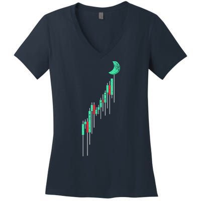 Crypto Trading Hodl Vintage Stock Chart To The Moon Women's V-Neck T-Shirt